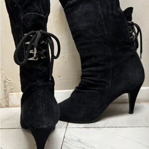 Elegant Black Suede Heeled Boots